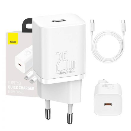 Baseus Super Si gyorstöltő 1C 25W adapter USB-C-USB-C 1 m-es kábellel